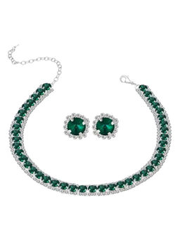 Peora - Silver Plated Green Crystal Jewellery Set