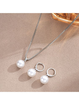 Peora - Silver Plated Pearl Drop Jewellery Set