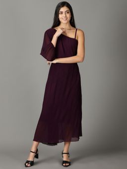 SHOWOFF - Womens Solid Asymmetric Neck Purple Maxi Dress