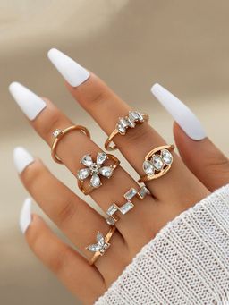 Jewels Galaxy - Gold Plated White Stone Studded Contemporary Stackable Rings Set of 6
