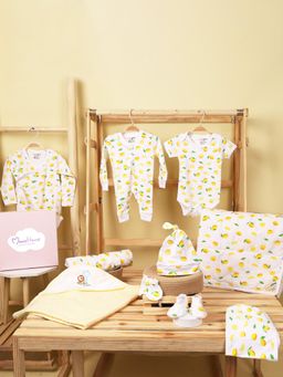 Moms Home - Organic Cotton Hospital Lemon Gift Hamper for Newborn Baby (Set of 10)