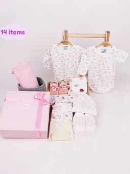 Moms Home - New Born Baby Shower Essential Clothes Gift Hamper Multi-Color (Set of 14)
