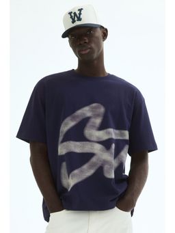 H&M - Men Blue Regular Fit Printed Cotton T-Shirt
