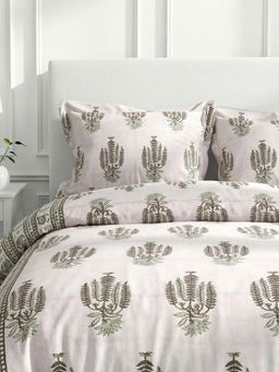 the White Moss - Pure Cotton King Size Bedsheet Set with 2 Pillow Covers - Clay Rose