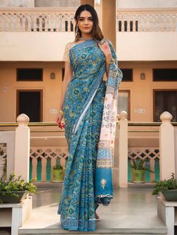 Mayurie - Lovey Jaal Hand Block Printed Cotton Saree with Unstitched Blouse
