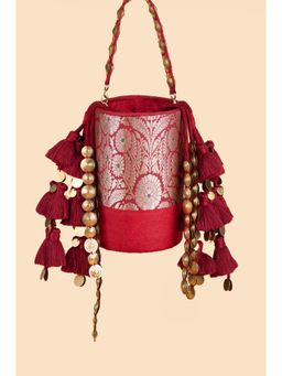 House of Turquoise - Brocade Bucket Potli - Maroon