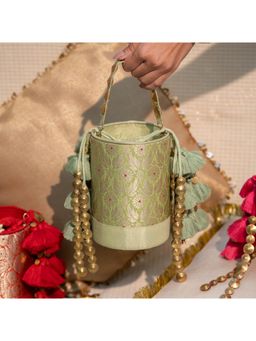 House of Turquoise - Brocade Bucket Potli - Light Green