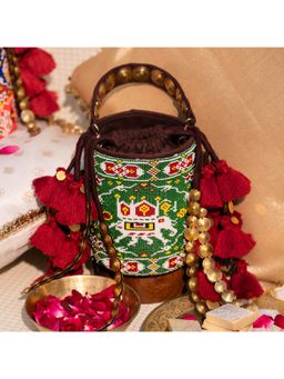 House of Turquoise - Amara Bucket Potli - Green/Red