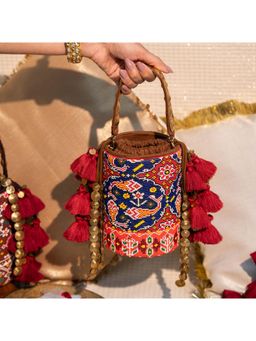 House of Turquoise - Amara Bucket Potli - Blue/Red