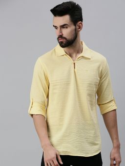 SHOWOFFFF - Men Solid Yellow Shirt Collar Kurta