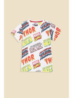 Allen Solly - Boys White Cotton Blend Crew Neck T-Shirt