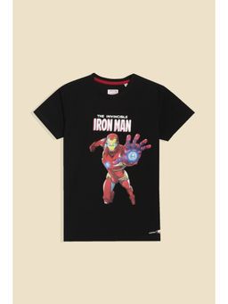 Allen Solly - Boys Black Cotton Blend Crew Neck T-Shirt