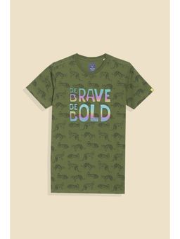 Allen Solly - Boys Olive Cotton Blend Crew Neck T-Shirt