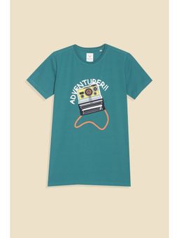 Allen Solly - Boys Green Cotton Blend Crew Neck T-Shirt