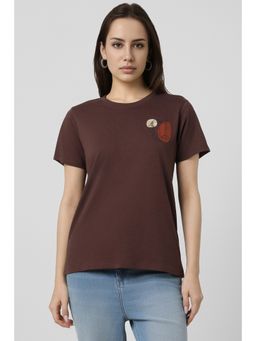 Van Heusen - Women Brown Cotton Round Neck T-Shirt