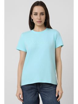 Van Heusen - Women Blue Cotton Round Neck T-Shirt