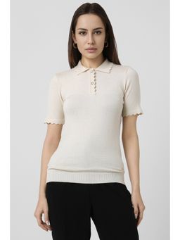 Van Heusen - Women White Viscose Blend Collar Neck Polo T-Shirt