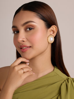 Pipa Bella by Nykaa Fashion - Gold And White Statement Pearl Stud Earrings