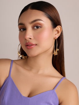 Pipa Bella by Nykaa Fashion - Gold Coin Charm Dangle Hoop Earrings