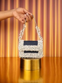 House Of Kosha - Elana Denim Pearl Embellished Clutch