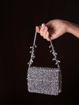 House Of Kosha - Kiyara Grey Suede Crystal Embellished Clutch