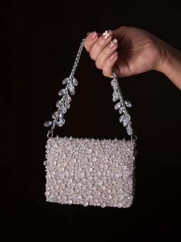 House Of Kosha - Kiyara Silver Suede Crystal Embellished Clutch