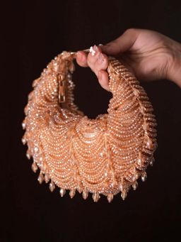 House Of Kosha - Liona Gold Georgette Embellished Clutch