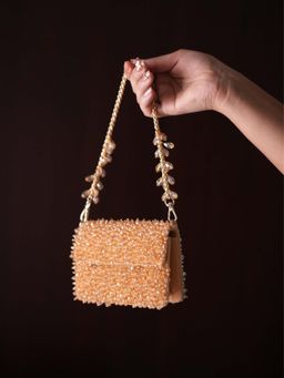 House Of Kosha - Kiyara Gold Suede Crystal Embellished Clutch