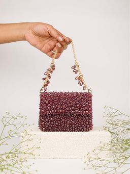 House Of Kosha - Kiyara Mauve Suede Crystal Embellished Clutch