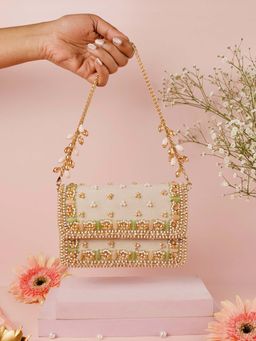 House Of Kosha - Noori Pastel Suede Embellished Clutch