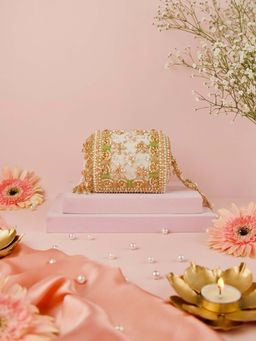 House Of Kosha - Bella Pastel Suede Embellished Cylinder Clutch