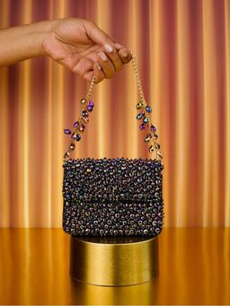 House Of Kosha - Kiyara Metallic Suede Crystal Embellished Clutch