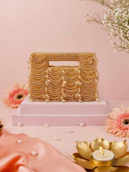 House Of Kosha - Amyra Gold Suede Handcrafted Clutch