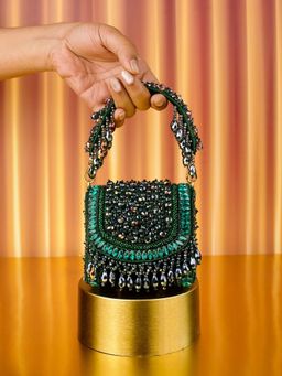 House Of Kosha - Josy Green Suede Embellished Clutch