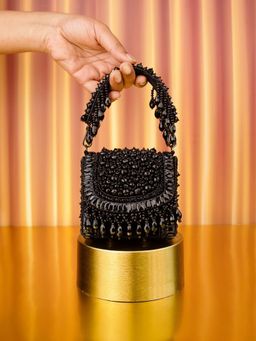 House Of Kosha - Josy Black Suede Embellished Clutch
