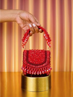 House Of Kosha - Josy Red Suede Embellished Clutch