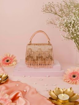 House Of Kosha - Bushra Rose Gold Suede Handcrafted Clutch