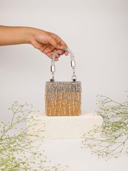 House Of Kosha - Elsie Gold and Silver Suede Clutch