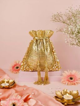 House Of Kosha - Rooh Gold Georgette Handcrafted Potli