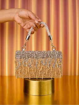 House Of Kosha - Elsie Gold and Silver Suede Clutch