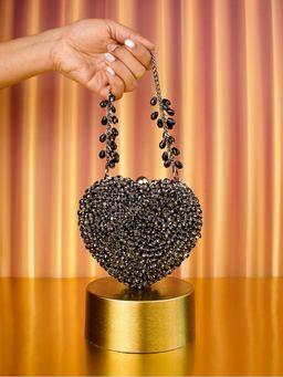 House Of Kosha - Lola Black Suede Embellished Clutch