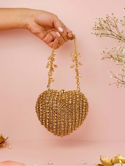 House Of Kosha - Lola Gold Suede Embellished Clutch