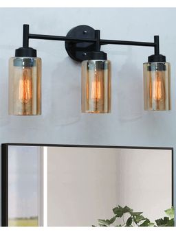 Homesake - Black Wall Sconce,Modern Bathroom Wall Light Fixtures 3 Light Amber Glass