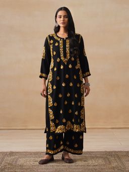 House of Chikankari - Rayon Gold Thread Chikankari Women's Kurta with Palazzo