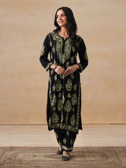 House of Chikankari - Rayon Yellow Thread Chikankari Women's Kurta with Palazzo