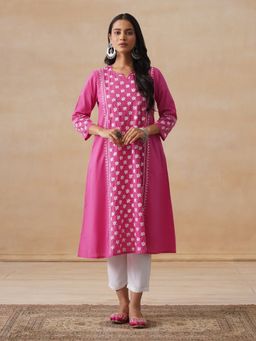 House of Chikankari - Cambric Pink Chikankari A-Line Women's Long Kurta
