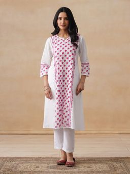 House of Chikankari - Cambric Chikankari A-Line Women's Long Kurta-White