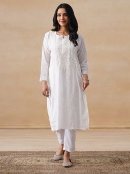 House of Chikankari - Cotton Chikankari Women's Long Kurta - White