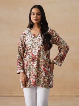 House of Chikankari - Rayon Chikankari Printed Women's Short Kurta - Multicolour