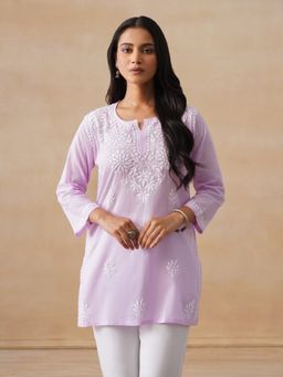 House of Chikankari - Cotton Chikankari Women's Short Kurta - Lavender